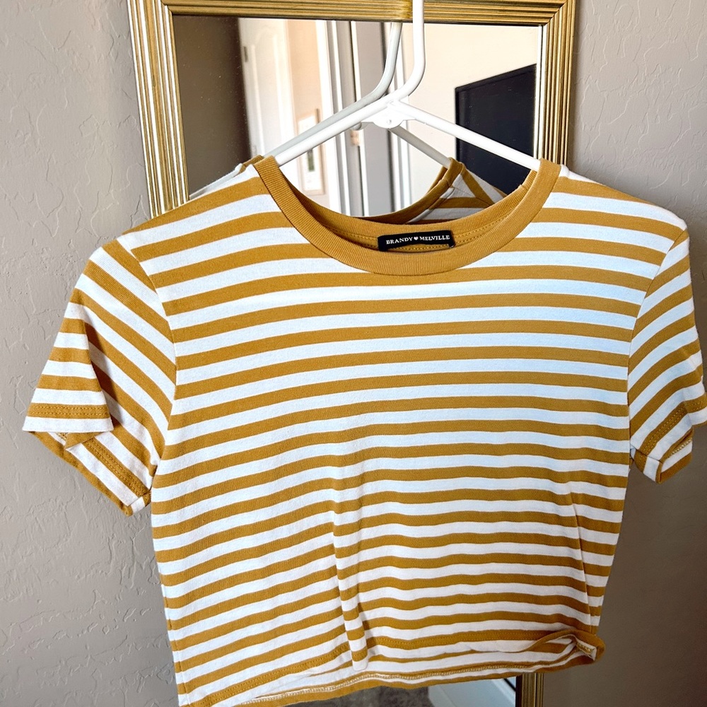 Brandy Melville Yellow Striped Crop Top